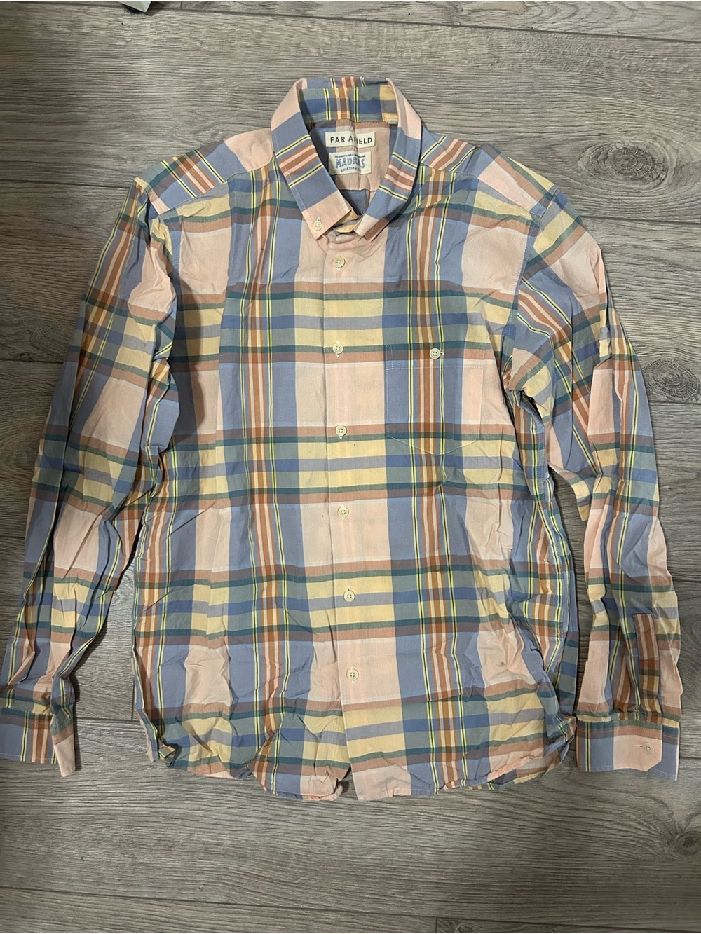 Far Afield Madras Button-Down Shirt - Peach/Blue